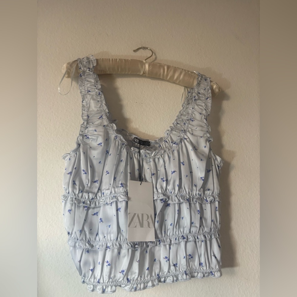 Blue milkmaid Zara Spring Floral Blouse NWT